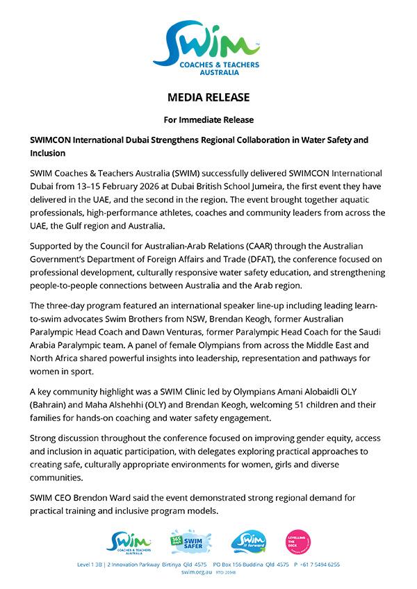 Media Release SWIMCON International Dubai Strengthens Regional Collaboration In Water Safety And Inclusion 002 1
